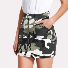 Shein Zip Front Dual Pocket Camo Skirt