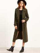 Shein Olive Green Double Breasted Wrap Coat