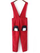 Shein Red Embroidery Zipper Side Pocket Overalls