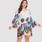 Shein Plus Tassel Tie Neck Tropical Tunic Dress