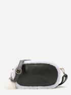 Shein Black Faux Fur Trim Pom Pom Charm Bag