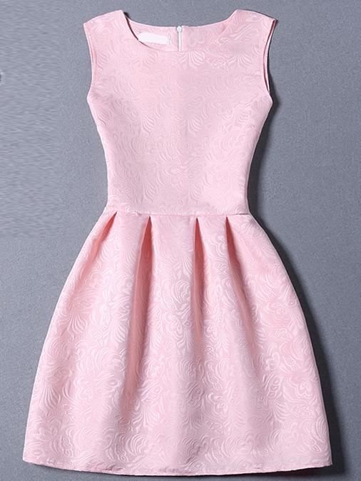 Shein Pink Sleeveless Jacquard A-line Dress