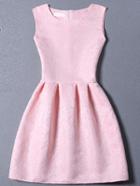 Shein Pink Sleeveless Jacquard A-line Dress