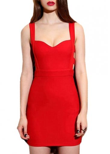 Rosewe Enchanting Hollow Back Spaghetti Strap Red Tight Dress