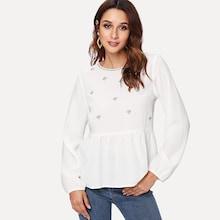 Shein Lantern Sleeve Embroidered Smock Top