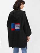 Shein Elastic Hem Number Embroidered Drop Shoulder Hooded Coat