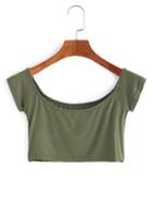 Shein Army Green Boat Neck Crop T-shirt