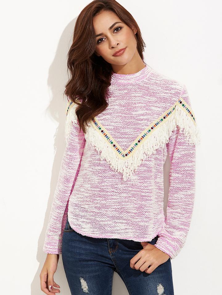 Shein Hot Pink Textured Sweatshirt With Fringe Detail