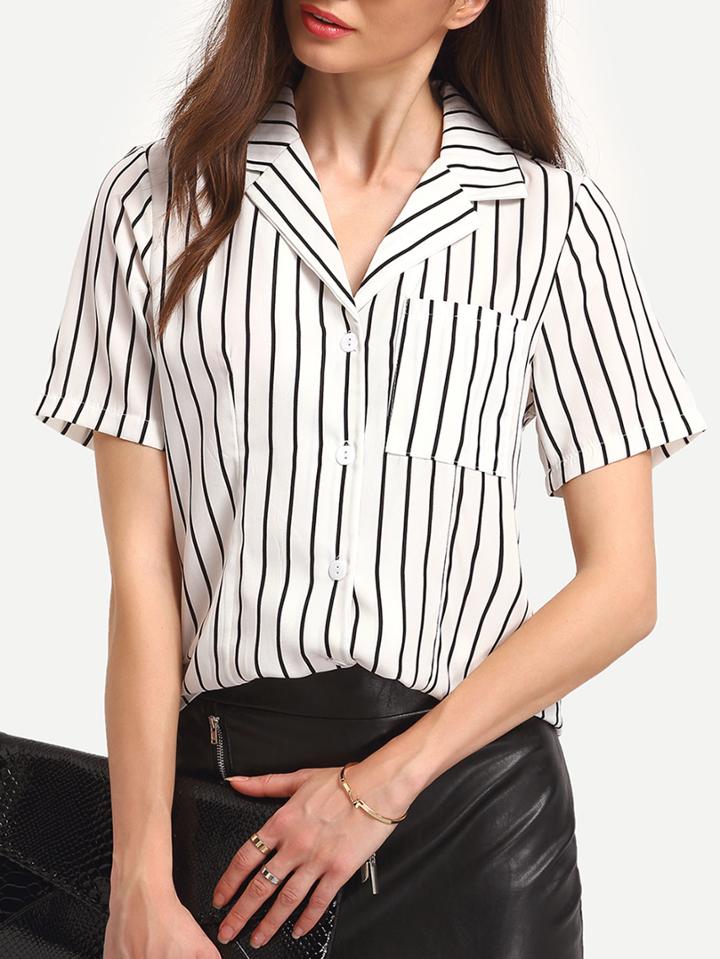 Shein Vertical Striped Pocket Blouse