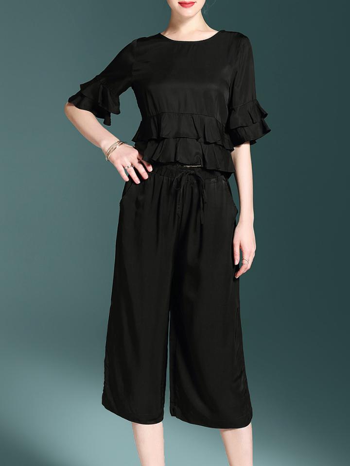 Shein Ruffle Sleeve Peplum Top With Pants