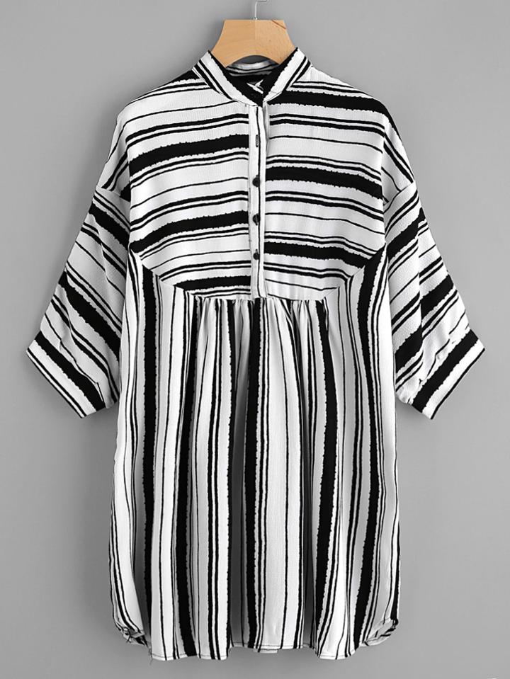 Shein Striped Drop Shoulder Chiffon Shirt Dress