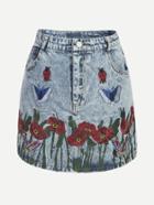 Shein Floral Butterfly Embroidered Denim Skirt