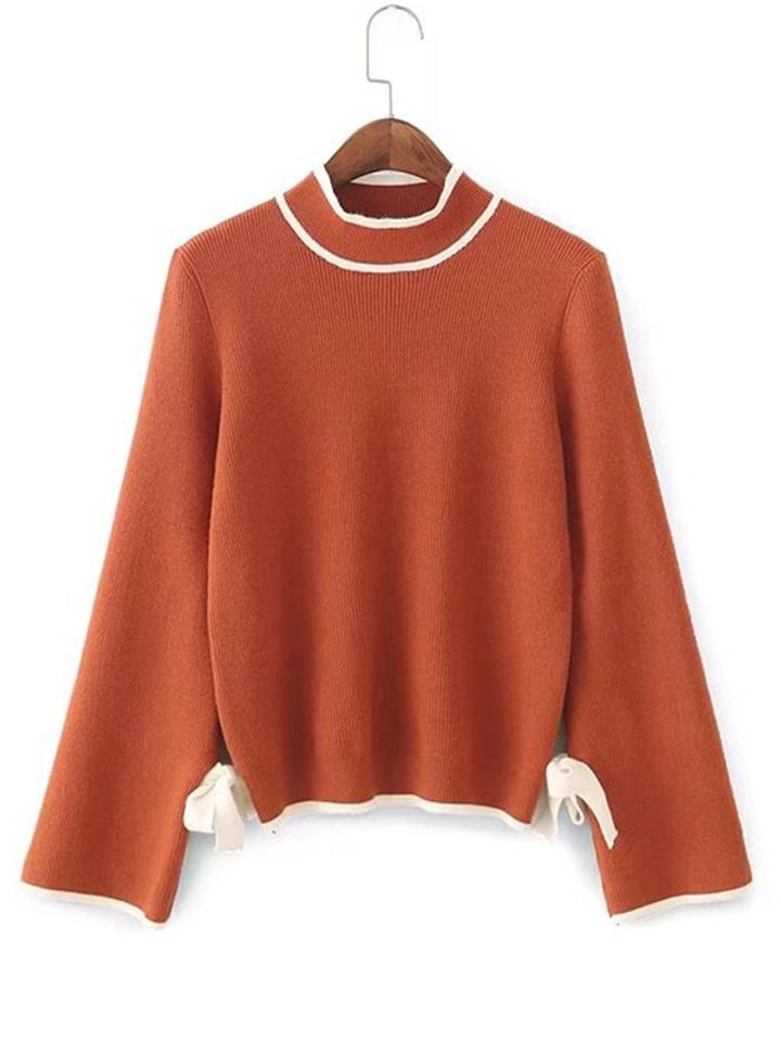Shein Contrast Bow Tie Crew Neck Knitwear