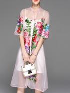 Shein Pink Sheer Flowers Embroidered Dress