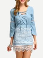 Shein Contrast Hem Hollow Out Lace Up Dress