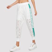 Shein Lace Slogan Print Tape Pants