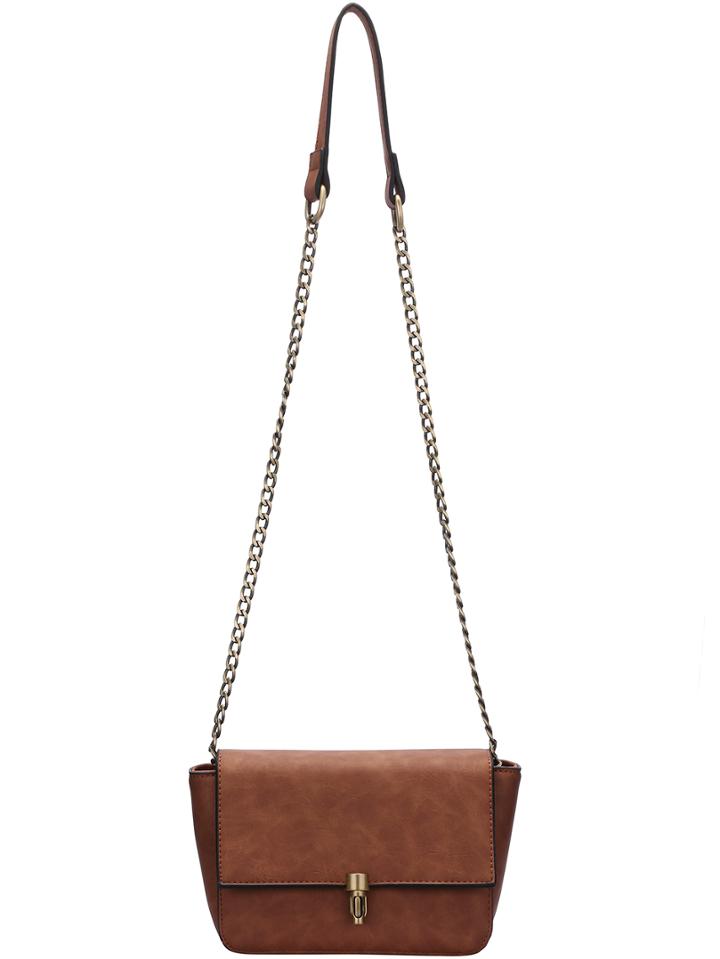 Shein Brown Push Lock Chain Bag