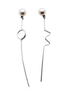 Shein Silver Plated Faux Pearl Minimalist Asymmetrical Earrings