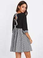 Shein Split Bow Back Frilled Mixed Media Dress