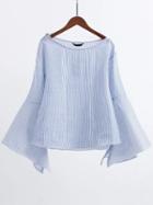 Shein Blue Boat Neck Slit Bell Sleeve Blouse With Zipper