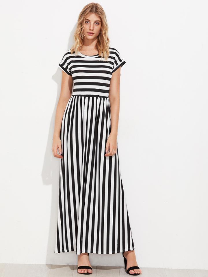 Shein Contrast Striped Full Length Dress