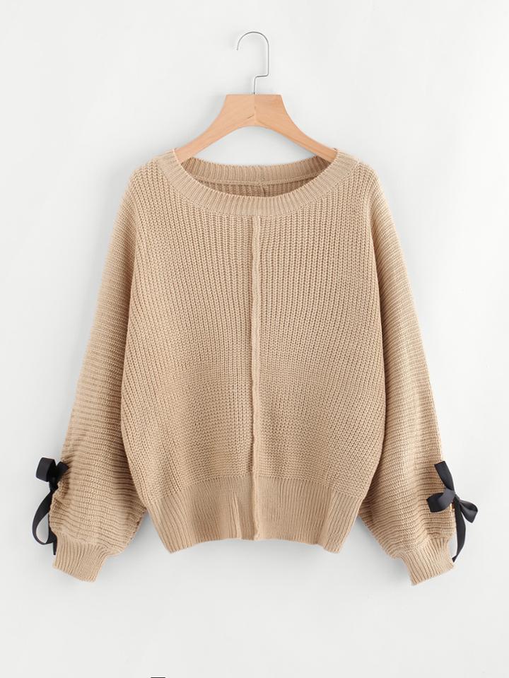 Shein Bow Tie Sleeve Textured Knit Sweater