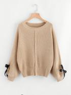 Shein Bow Tie Sleeve Textured Knit Sweater