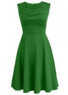 Rosewe Green Sleeveless Ruched Design Skater Dress