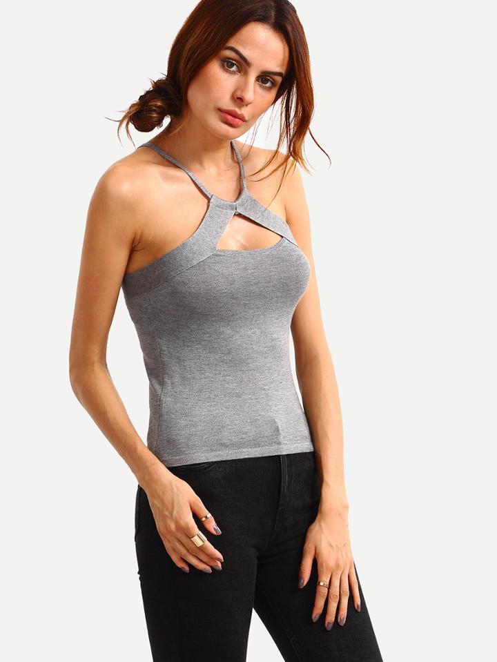 Shein Cutout Halter Neck Top - Grey