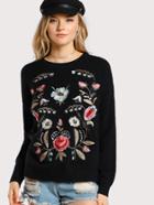 Shein Floral Stitched Pullover Sweater