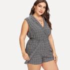 Shein Plus Shawl Collar Belted Plaid Romper