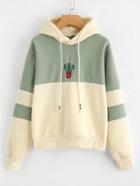 Shein Cactus Embroidered Color Block Hoodie