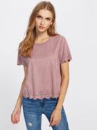 Shein Scalloped Laser Cut Faux Suede Blouse