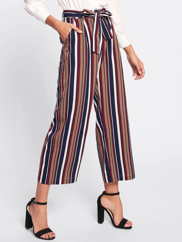 Shein Tie Waist Striped Culotte Pants