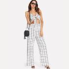 Shein Knotted Open Front Grid Cami Jumpsuit