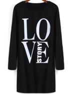 Shein Black Round Neck Love Print Dress