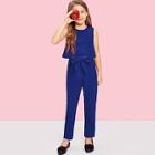 Shein Girls Zip Up Back Top & Tie Waist Jumpsuit