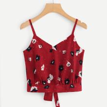 Shein Floral Split Tie Back Crop Cami Top
