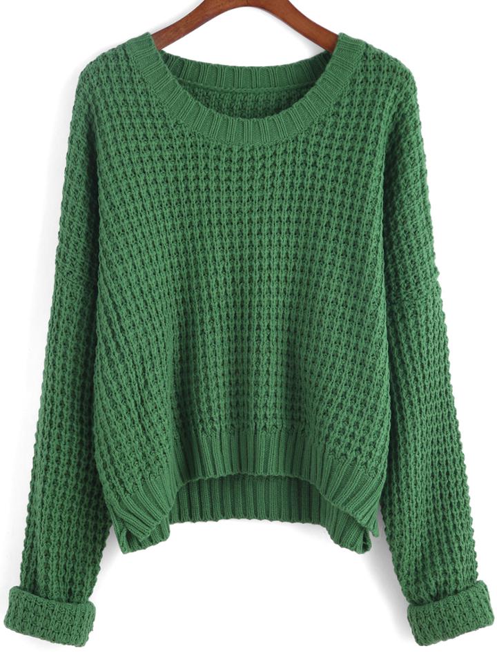 Shein Green Round Neck Knit Crop Sweater