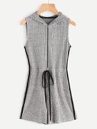 Shein Marled Ribbed Knit Zip Up Side Striped Hooded Romper