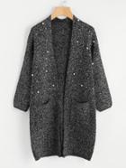 Shein Pearl Beading Flecked Open Front Cardigan