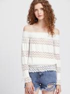 Shein Lace Insert Smocked Blouson Top