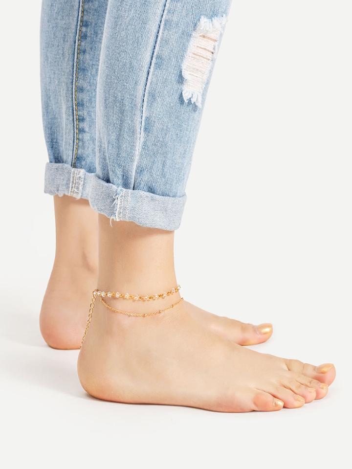 Shein Crystal Beaded Embellished Layered Anklet
