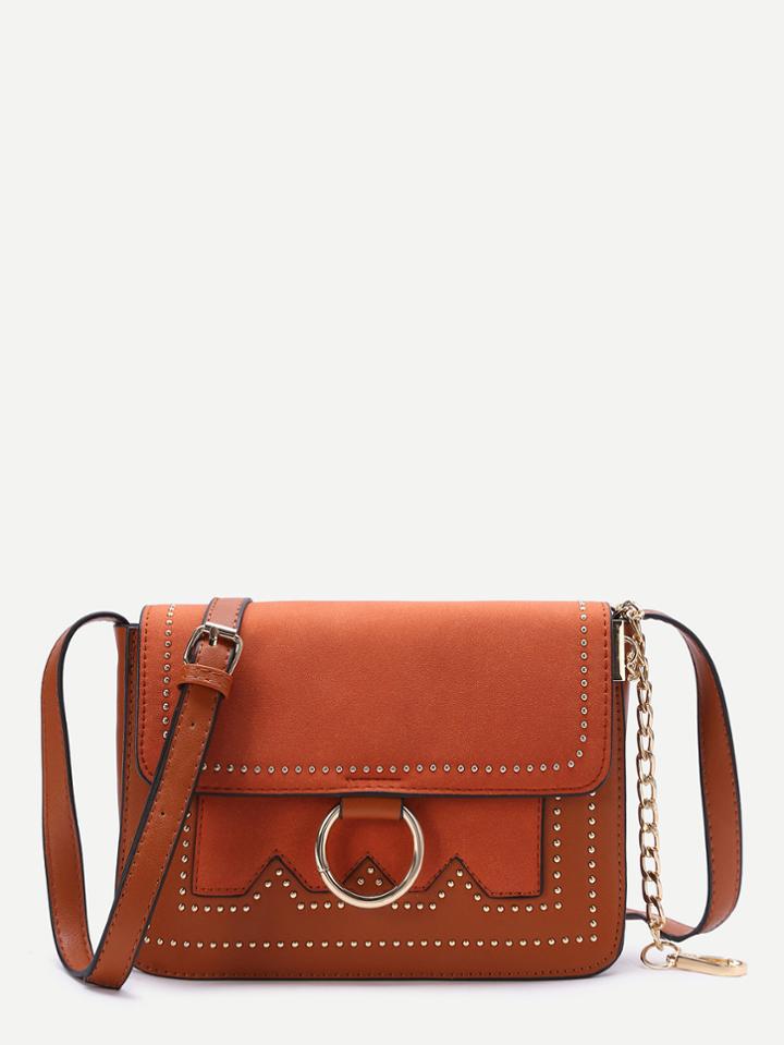 Shein Brown Ring Detail Flap Shoulder Bag