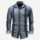 Shein Men Vertical-striped Collar Denim Shirt