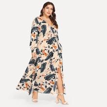 Shein Plus Allover Botanical Print Surplice Neck Maxi Dress
