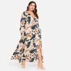 Shein Plus Allover Botanical Print Surplice Neck Maxi Dress