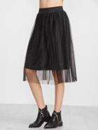 Shein Black Pleated Mesh Overlay Midi Skirt