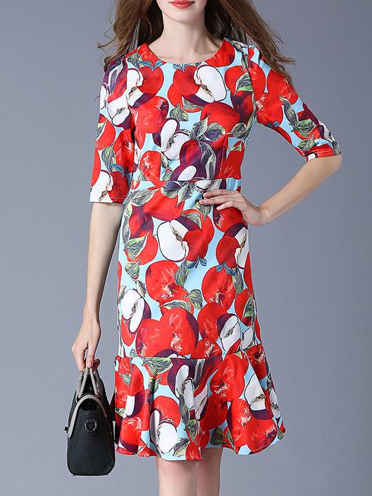 Shein Red Apple Print Frill Dress