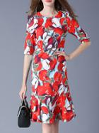 Shein Red Apple Print Frill Dress
